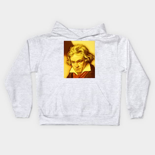 Ludwig van Beethoven Golden Colourful Portrait | Ludwig van Beethoven Artwork 8 Kids Hoodie by JustLit